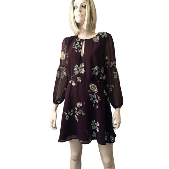 BB Dakota Boysenberry Dress La Vie En Rose Floral Print Keyhole front Versatile - Picture 3 of 14